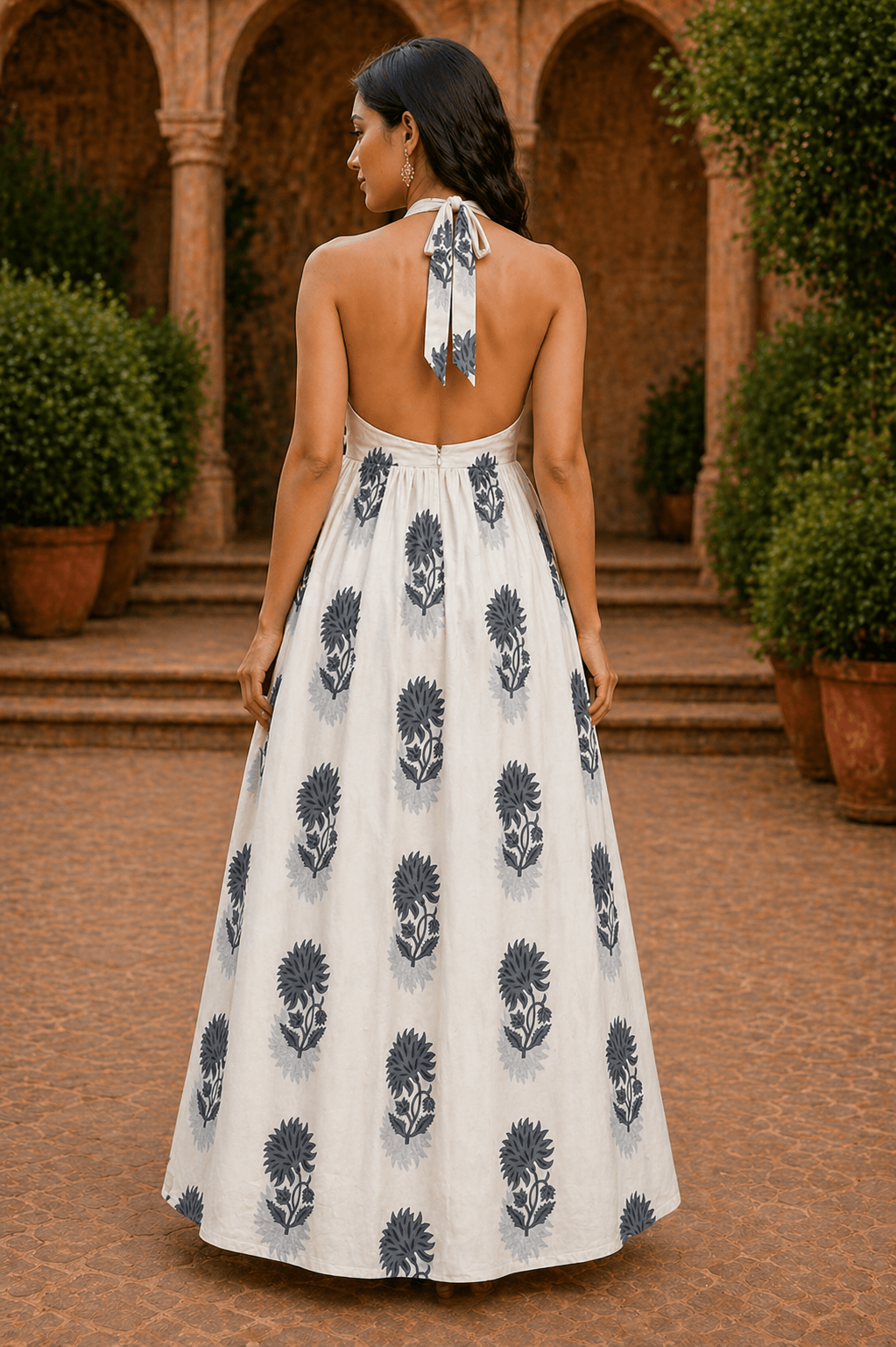 Zyra Halter Maxi Dress – Hand Block Ivory