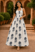 Zyra Halter Maxi Dress – Hand Block Ivory