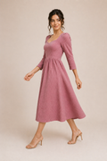 Soft Romance Textured Midi Dress – Rosewood Pink