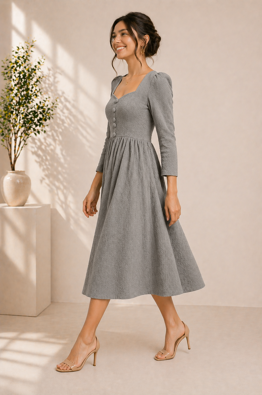 Elegant Everyday Fit & Flare Dress – Stone Mist
