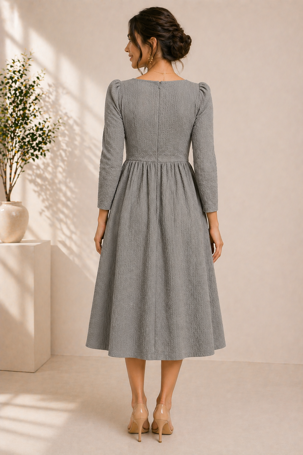 Elegant Everyday Fit & Flare Dress – Stone Mist