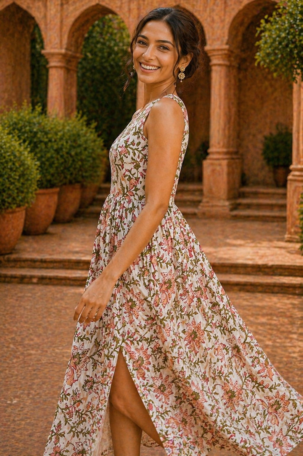 Summer Garden Sleeveless Dress – Ivory Rose
