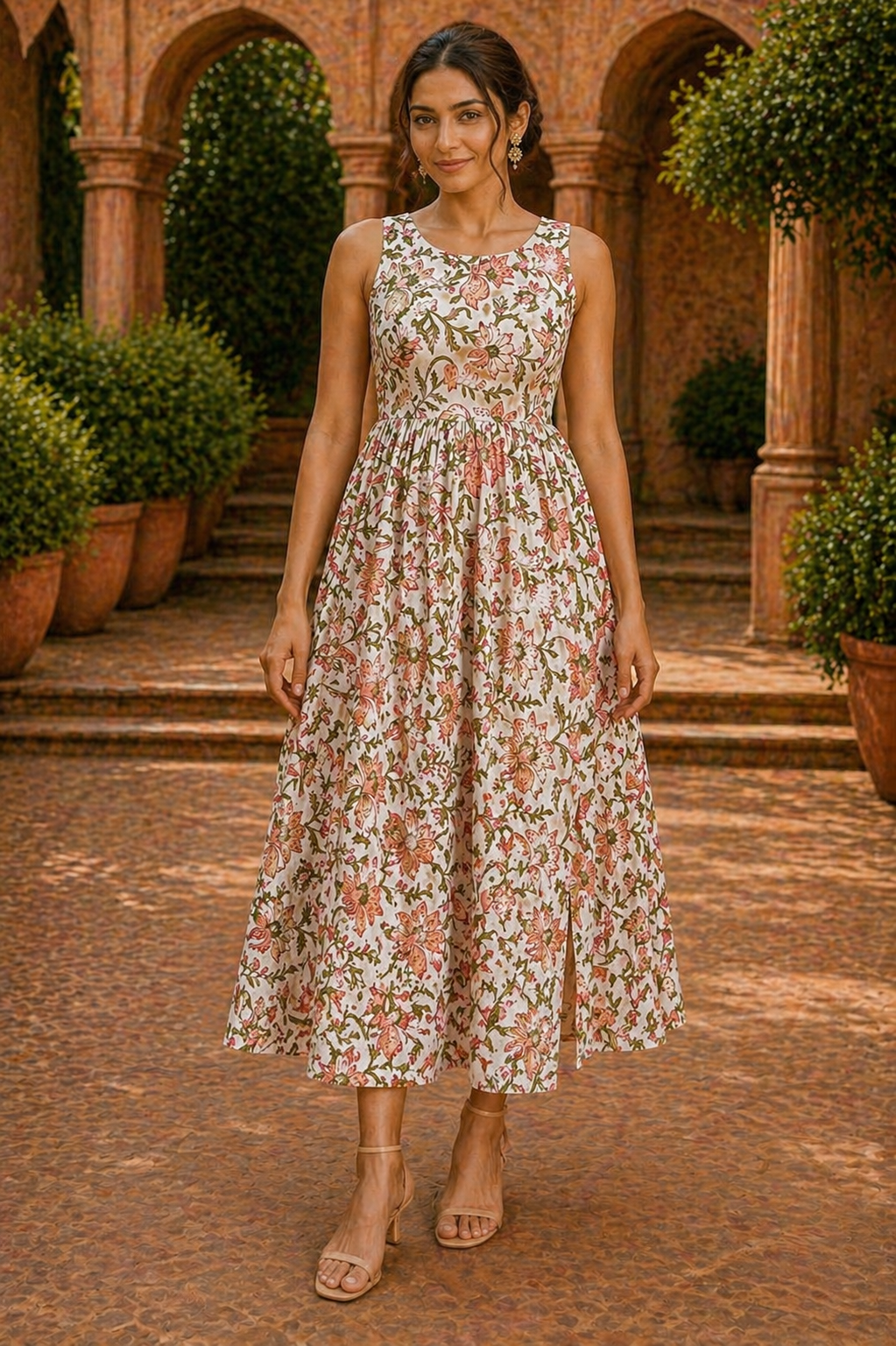 Summer Garden Sleeveless Dress – Ivory Rose