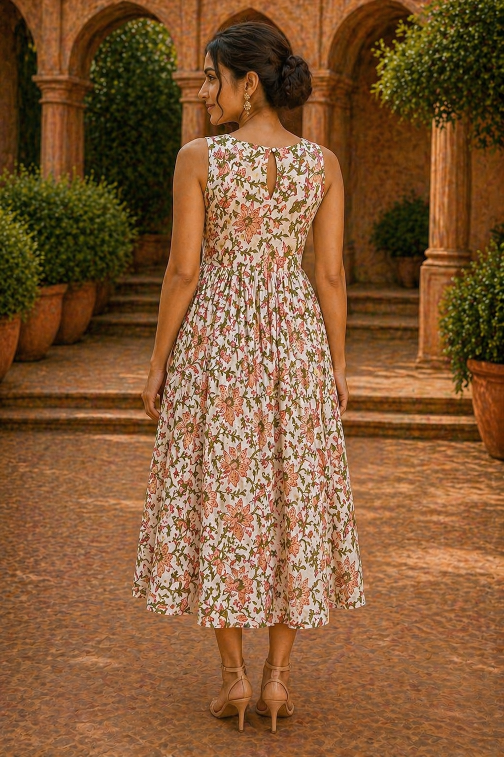 Summer Garden Sleeveless Dress – Ivory Rose