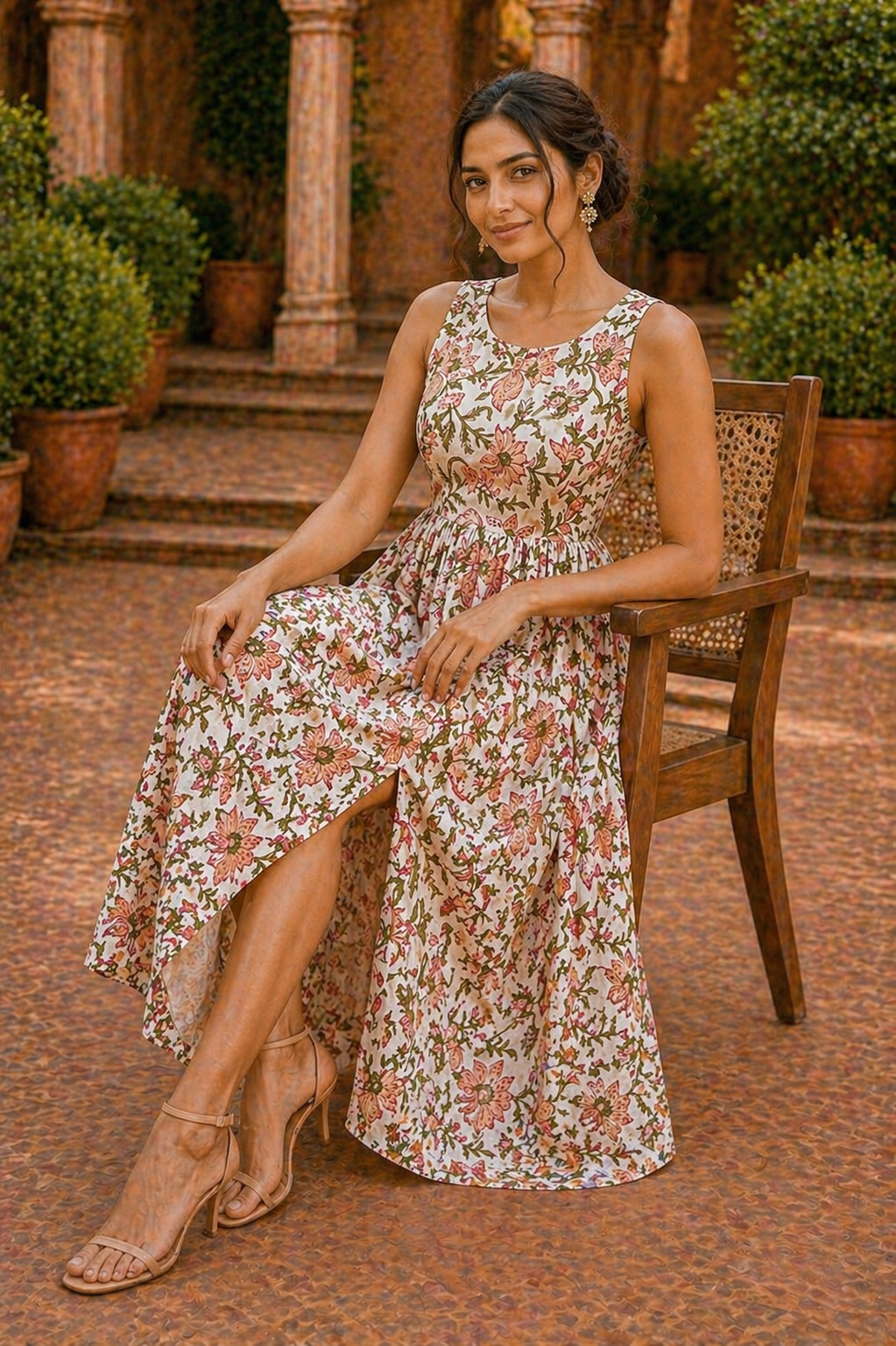 Summer Garden Sleeveless Dress – Ivory Rose