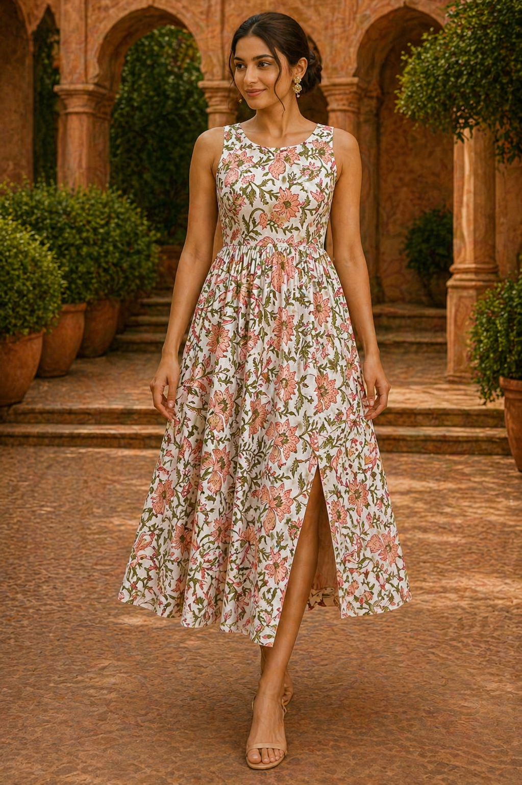 Summer Garden Sleeveless Dress – Ivory Rose