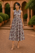 Classic Collar Cotton Midi Dress – Vintage Paisley