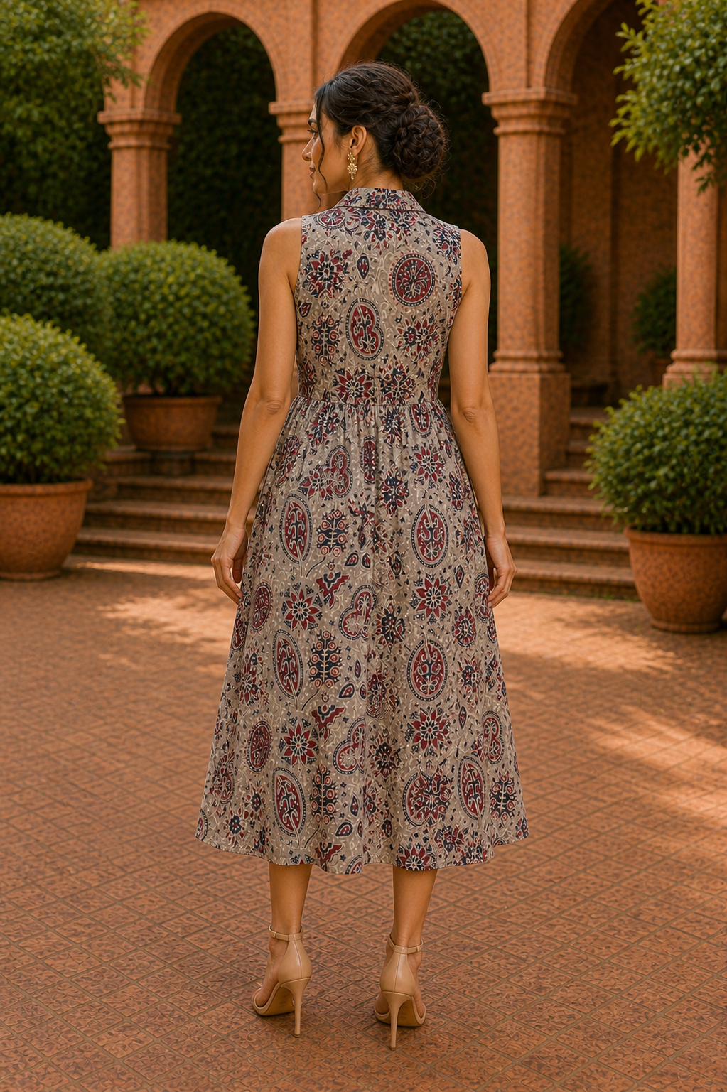 Classic Collar Cotton Midi Dress – Vintage Paisley