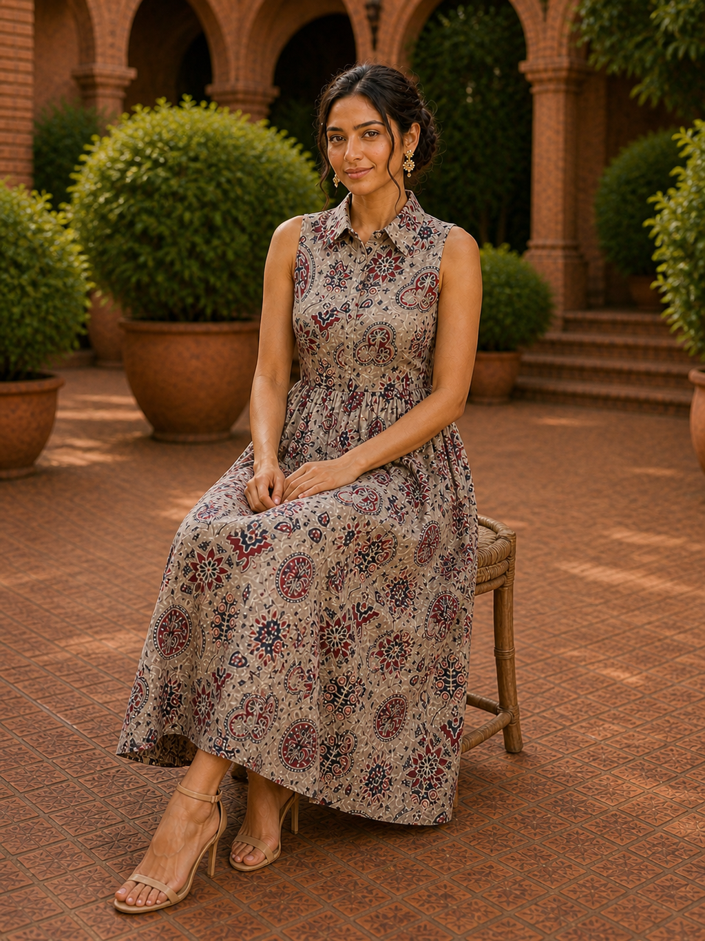 Classic Collar Cotton Midi Dress – Vintage Paisley