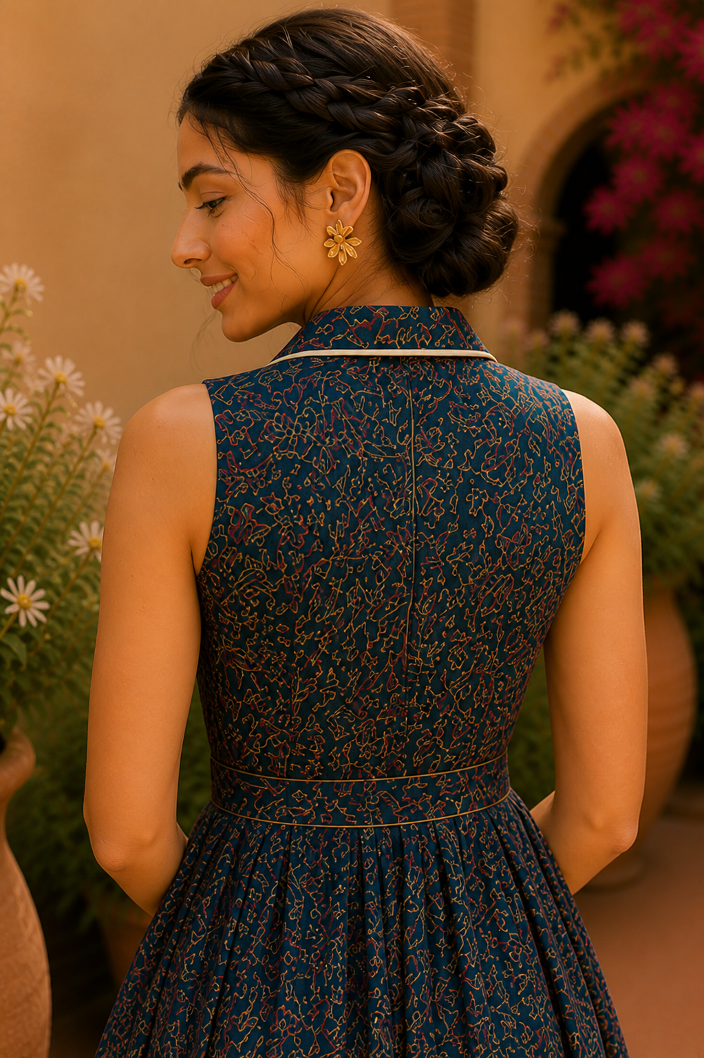 Vintage Bloom Sleeveless Midi Dress – Indigo Garden