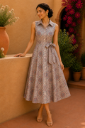 Desert Medallion Button-Down Midi Dress – Pearl Beige