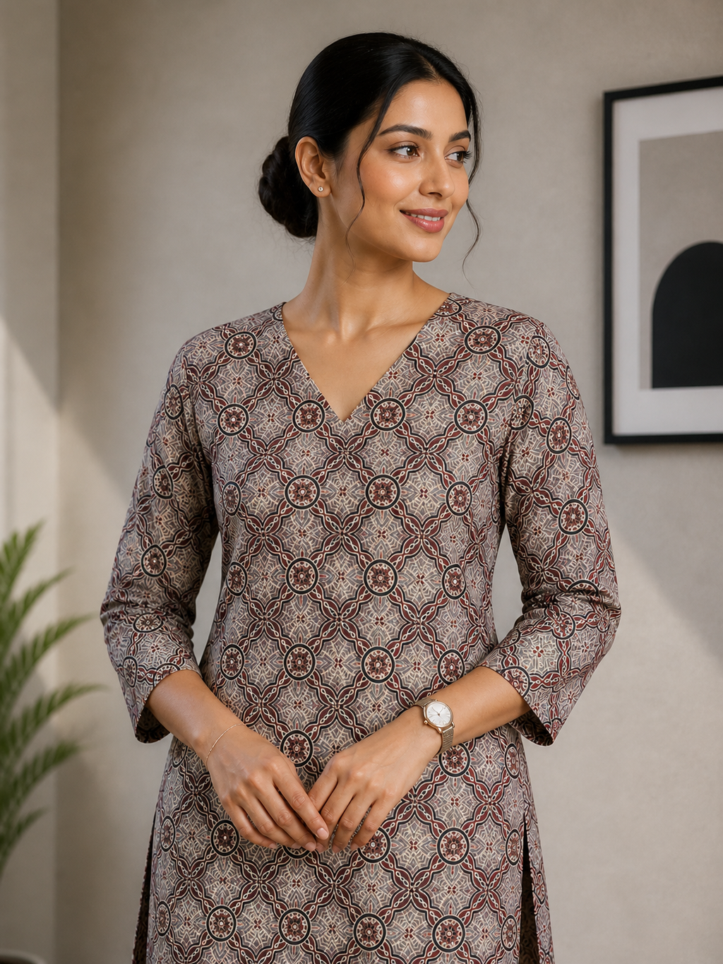 Vintage Ajrakh Cotton Kurta Set – Earth Tone