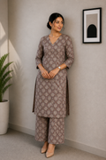 Vintage Ajrakh Cotton Kurta Set – Earth Tone