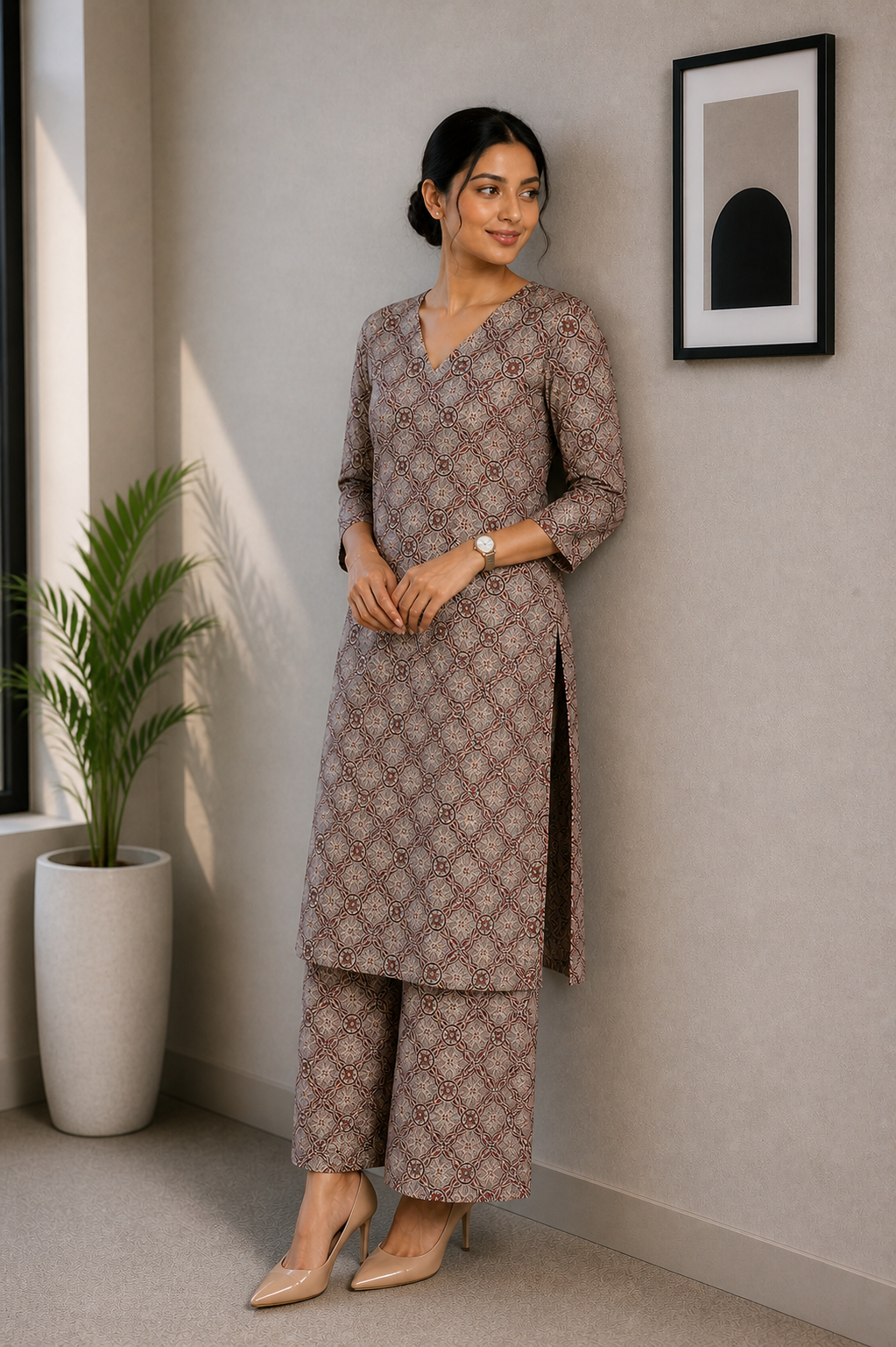 Vintage Ajrakh Cotton Kurta Set – Earth Tone