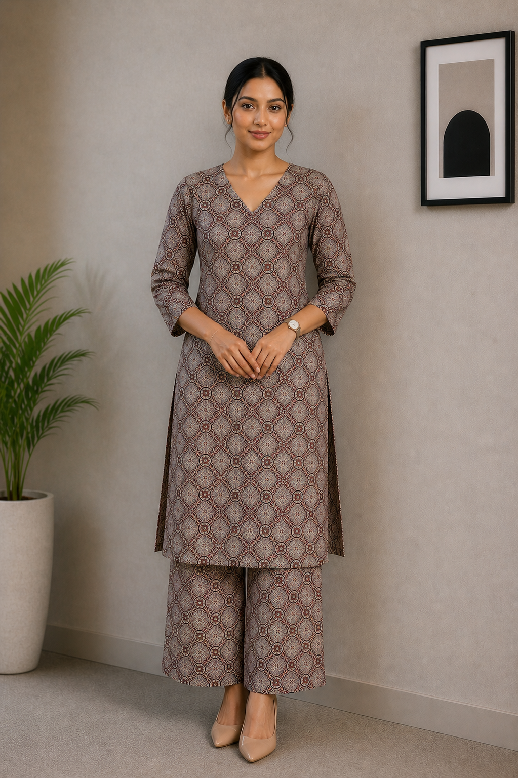 Vintage Ajrakh Cotton Kurta Set – Earth Tone