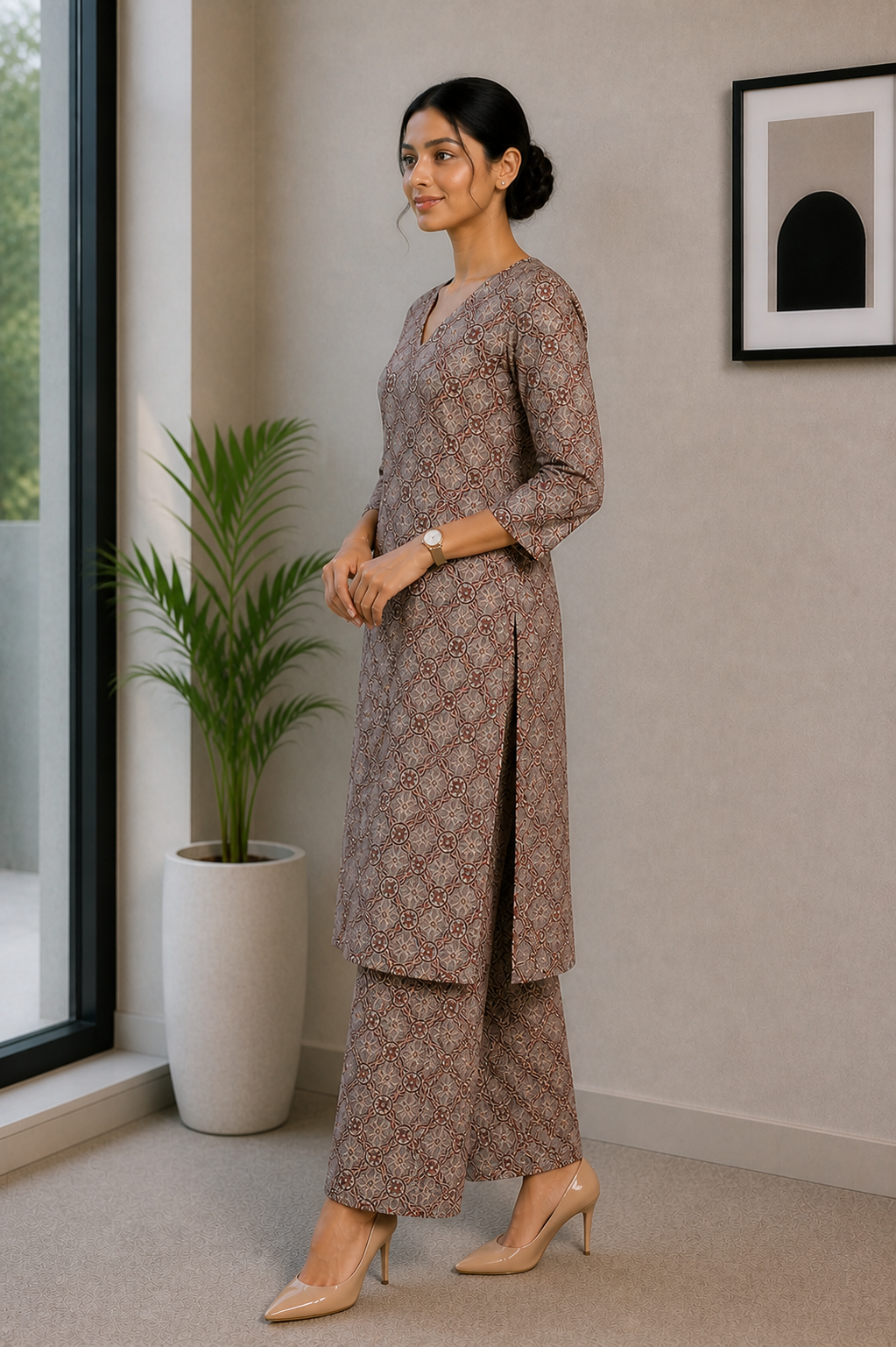 Vintage Ajrakh Cotton Kurta Set – Earth Tone