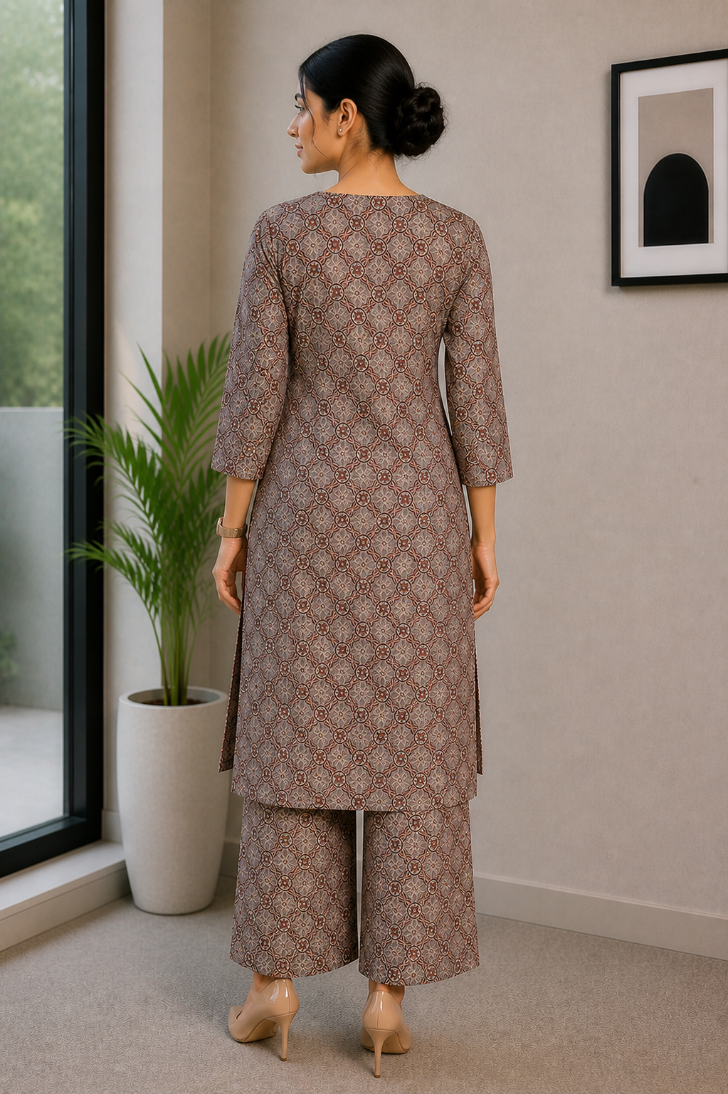 Vintage Ajrakh Cotton Kurta Set – Earth Tone