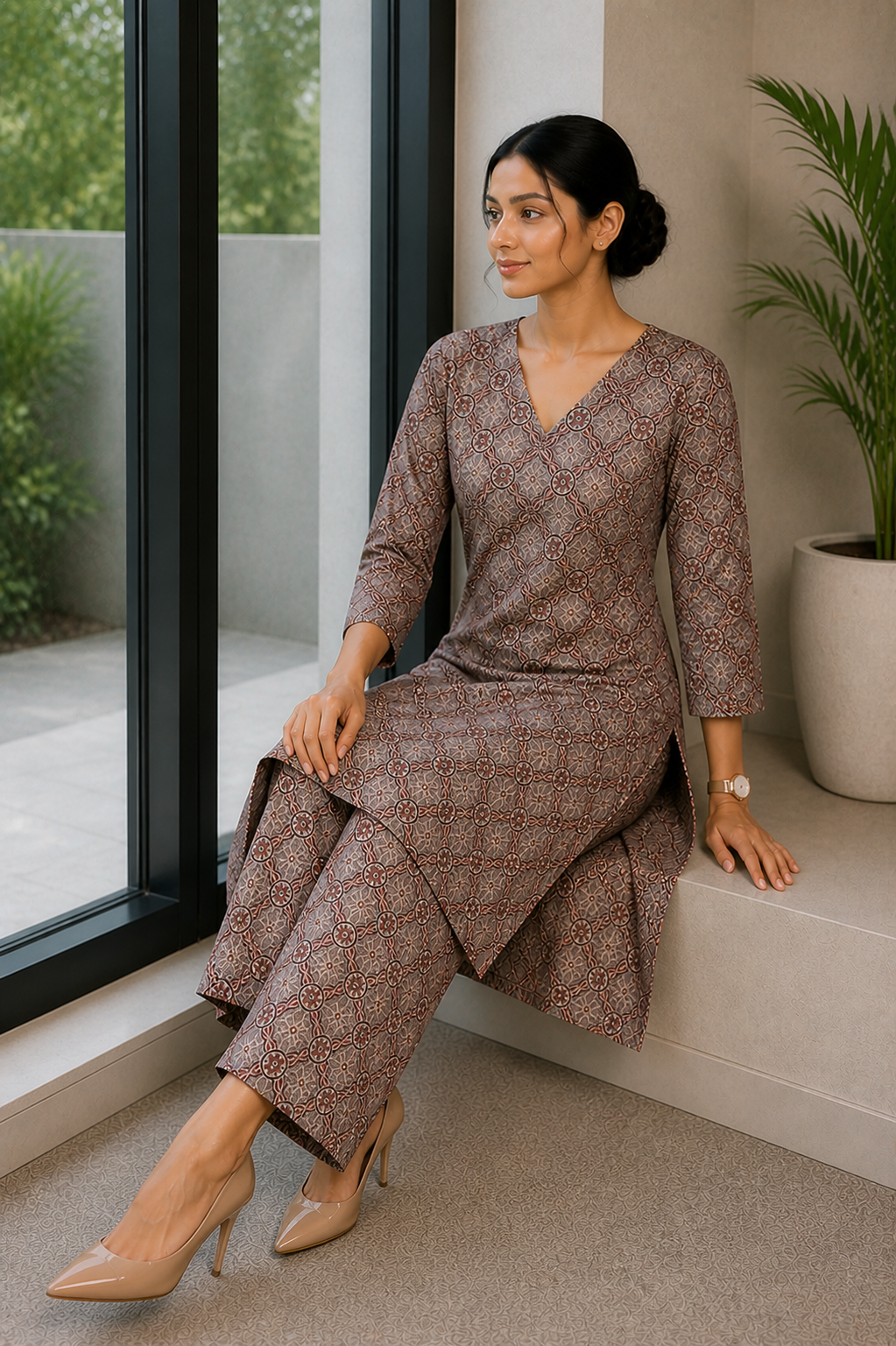 Vintage Ajrakh Cotton Kurta Set – Earth Tone