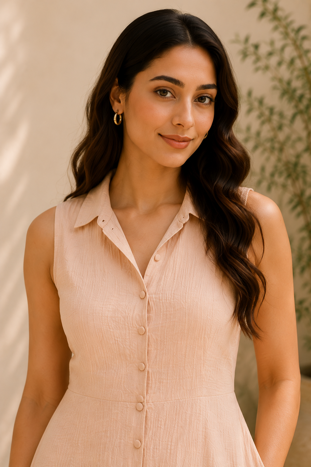 Soft Blush Summer Midi Dress – Elegant Minimalism