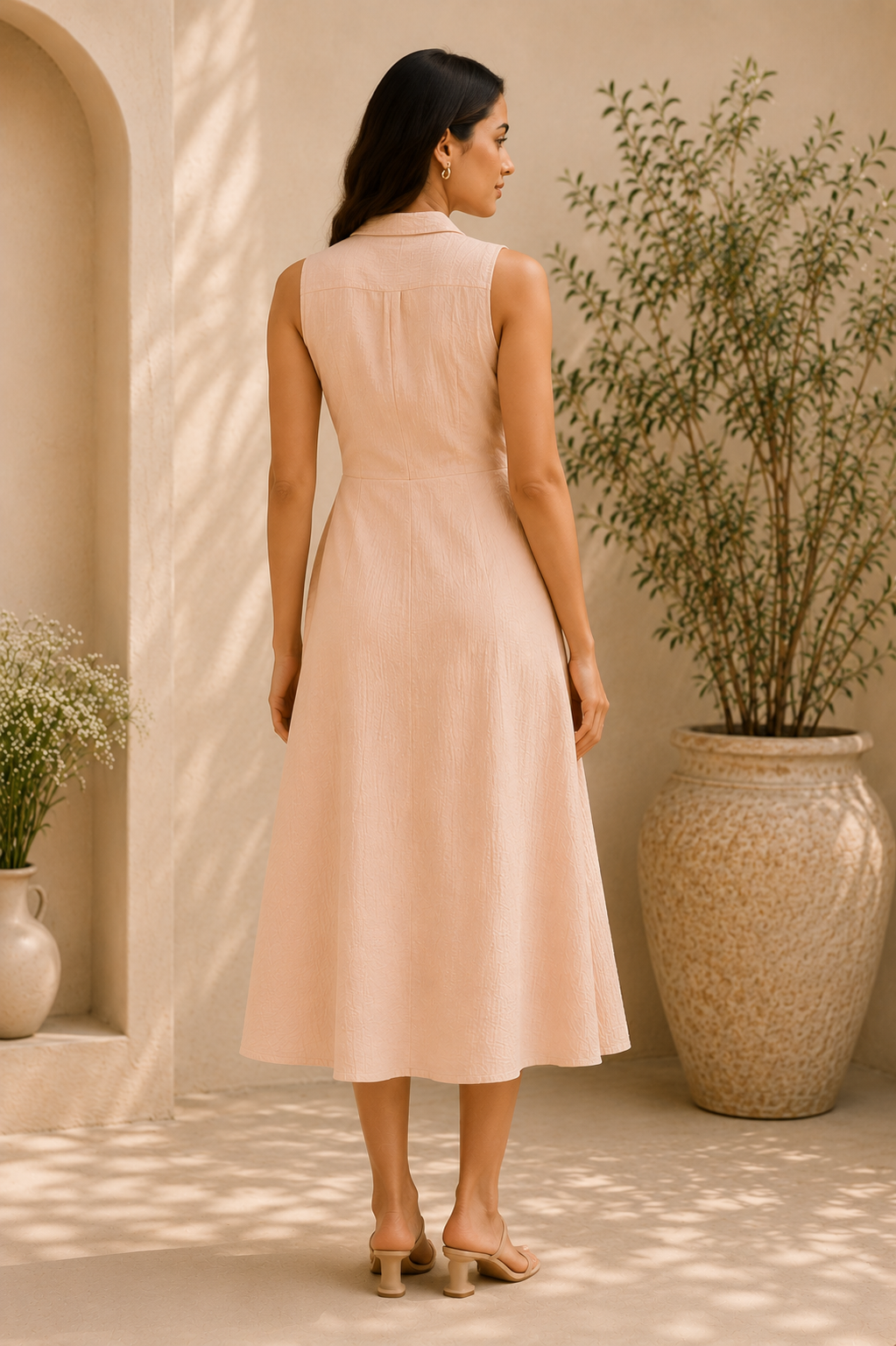 Soft Blush Summer Midi Dress – Elegant Minimalism
