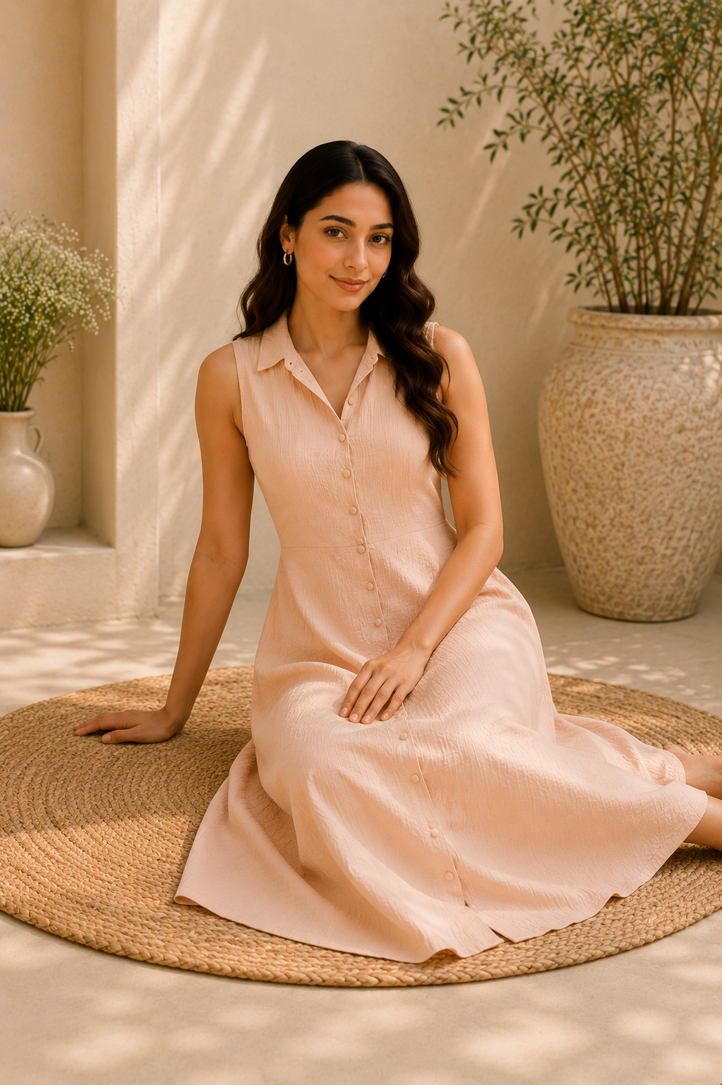 Soft Blush Summer Midi Dress – Elegant Minimalism