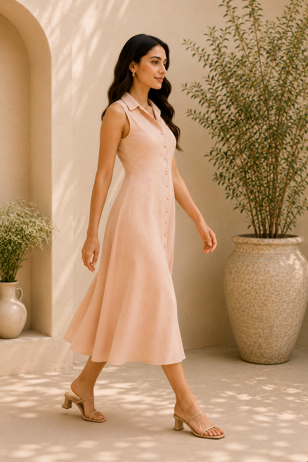 Soft Blush Summer Midi Dress – Elegant Minimalism