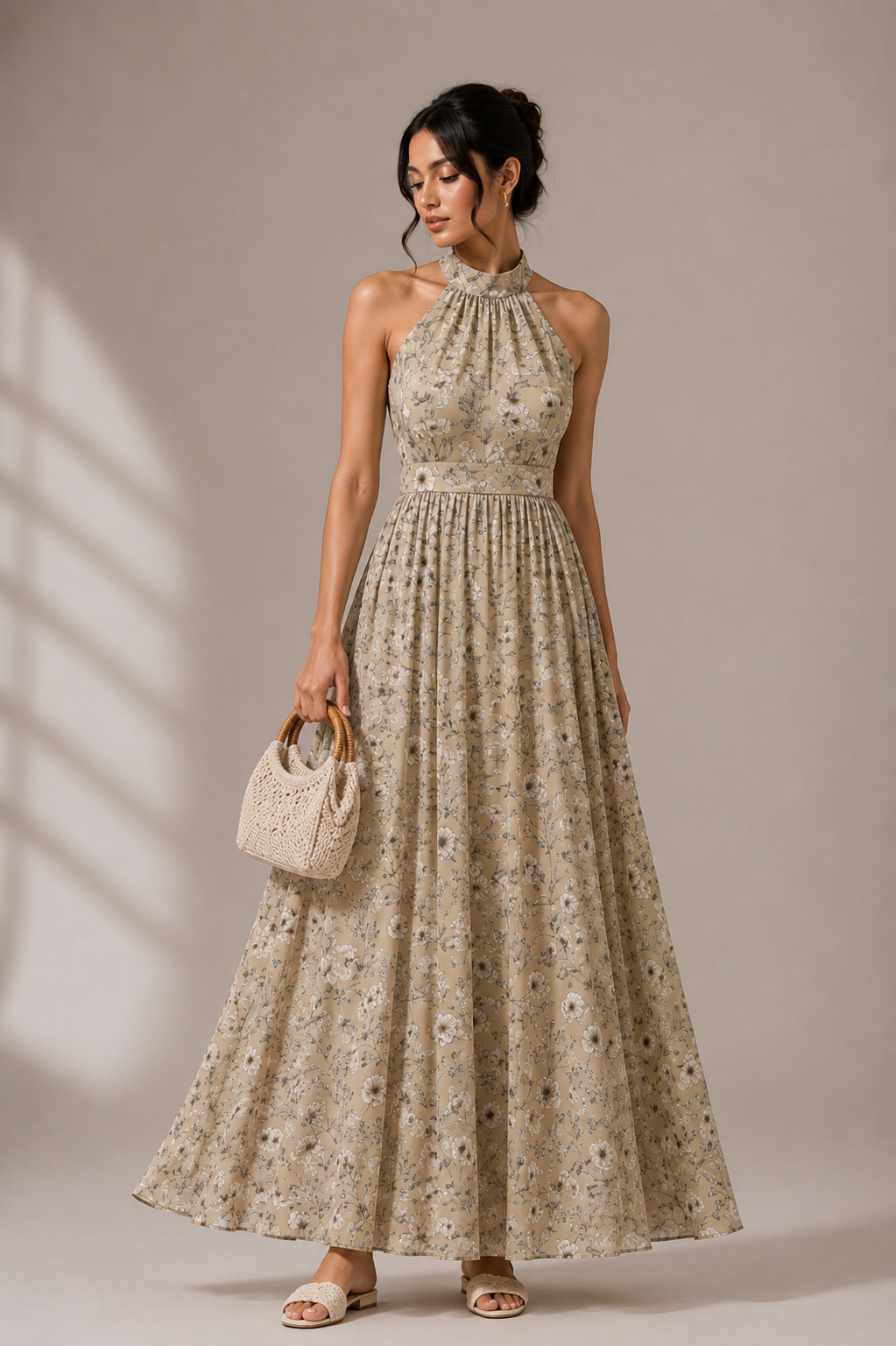 Handblock Print Halter Maxi Dress – Desert Bloom