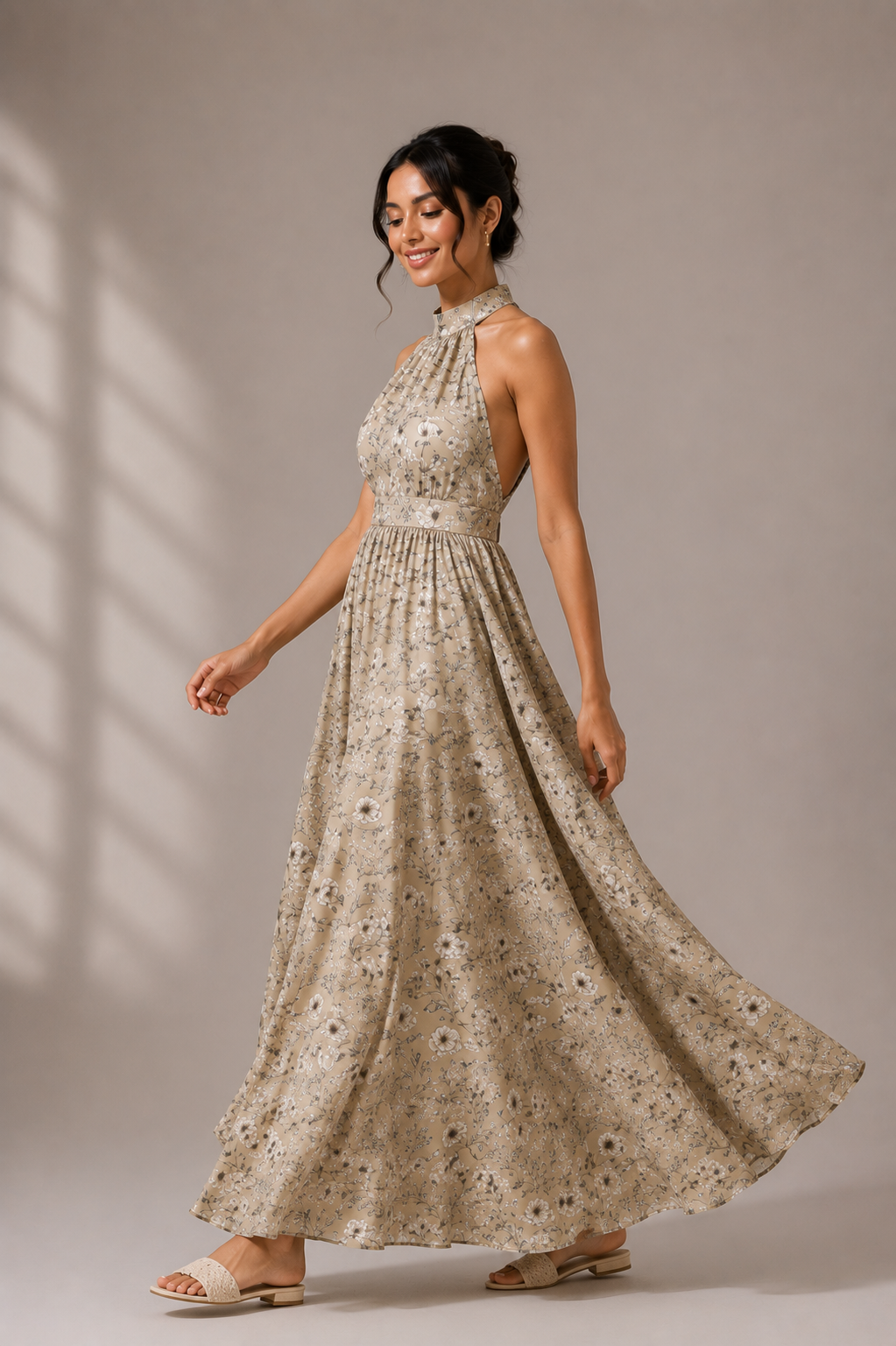 Handblock Print Halter Maxi Dress – Desert Bloom