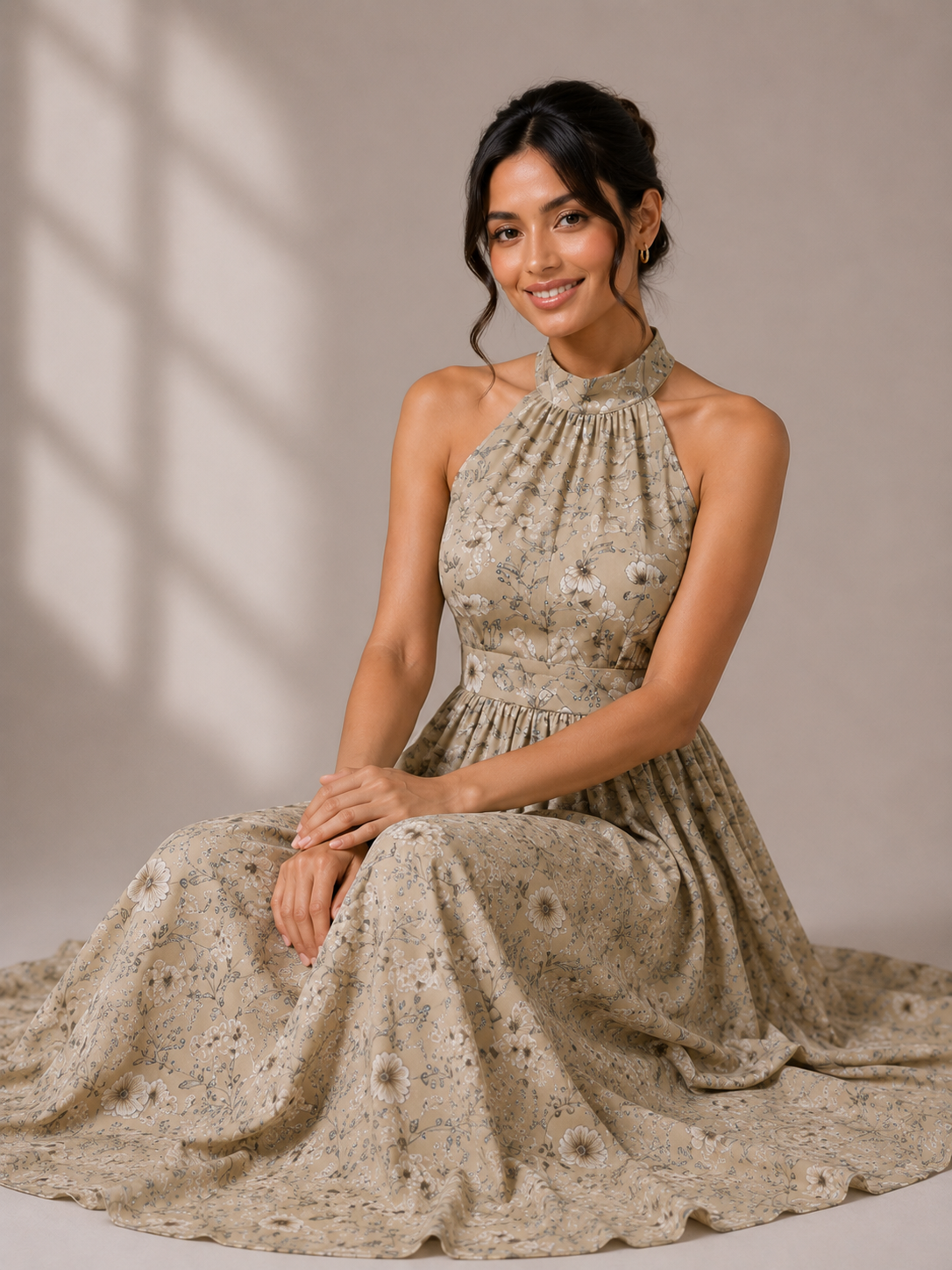 Handblock Print Halter Maxi Dress – Desert Bloom