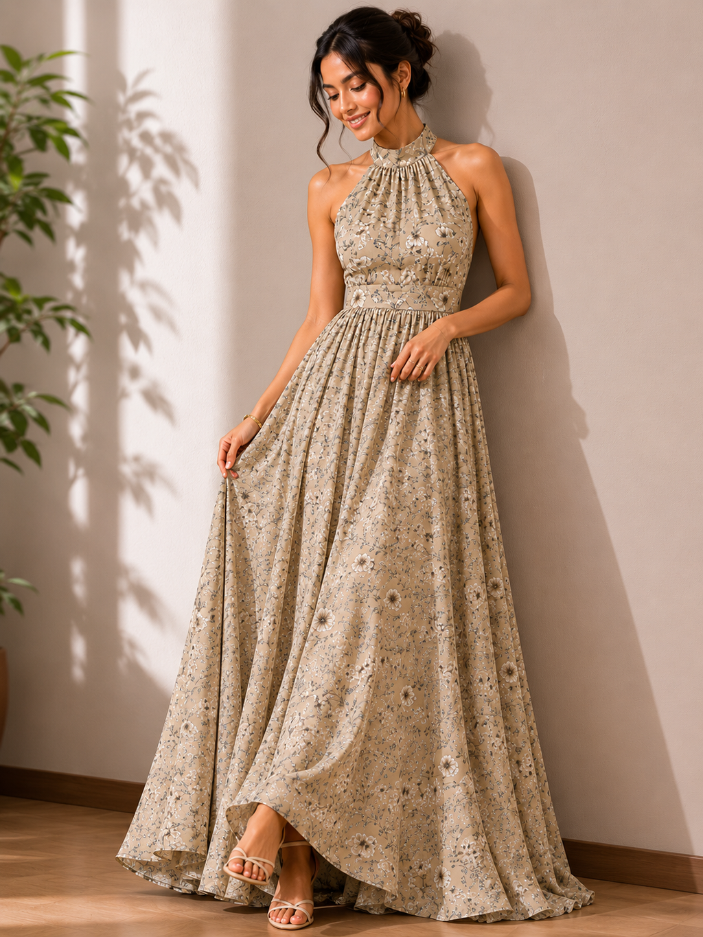 Handblock Print Halter Maxi Dress – Desert Bloom