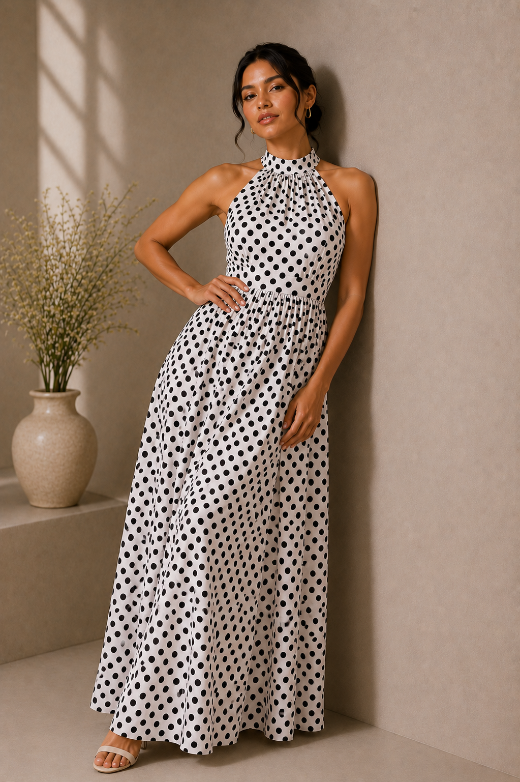 Halter Neck Flare Dress – Retro Polka Dot