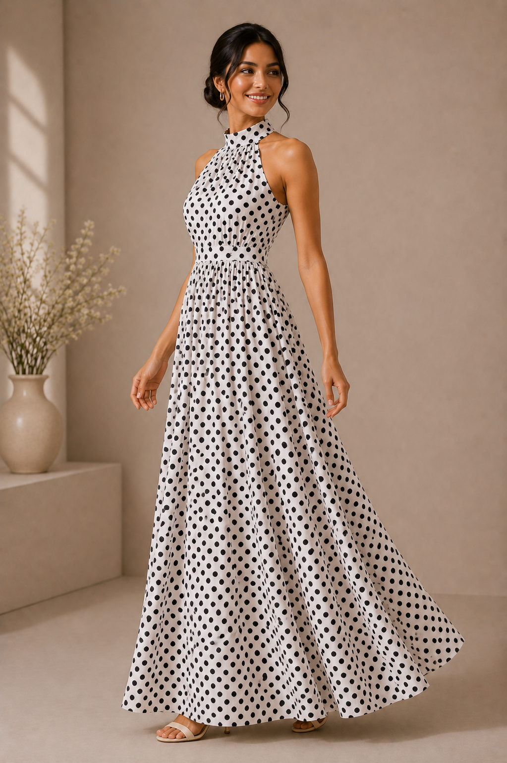 Halter Neck Flare Dress – Retro Polka Dot