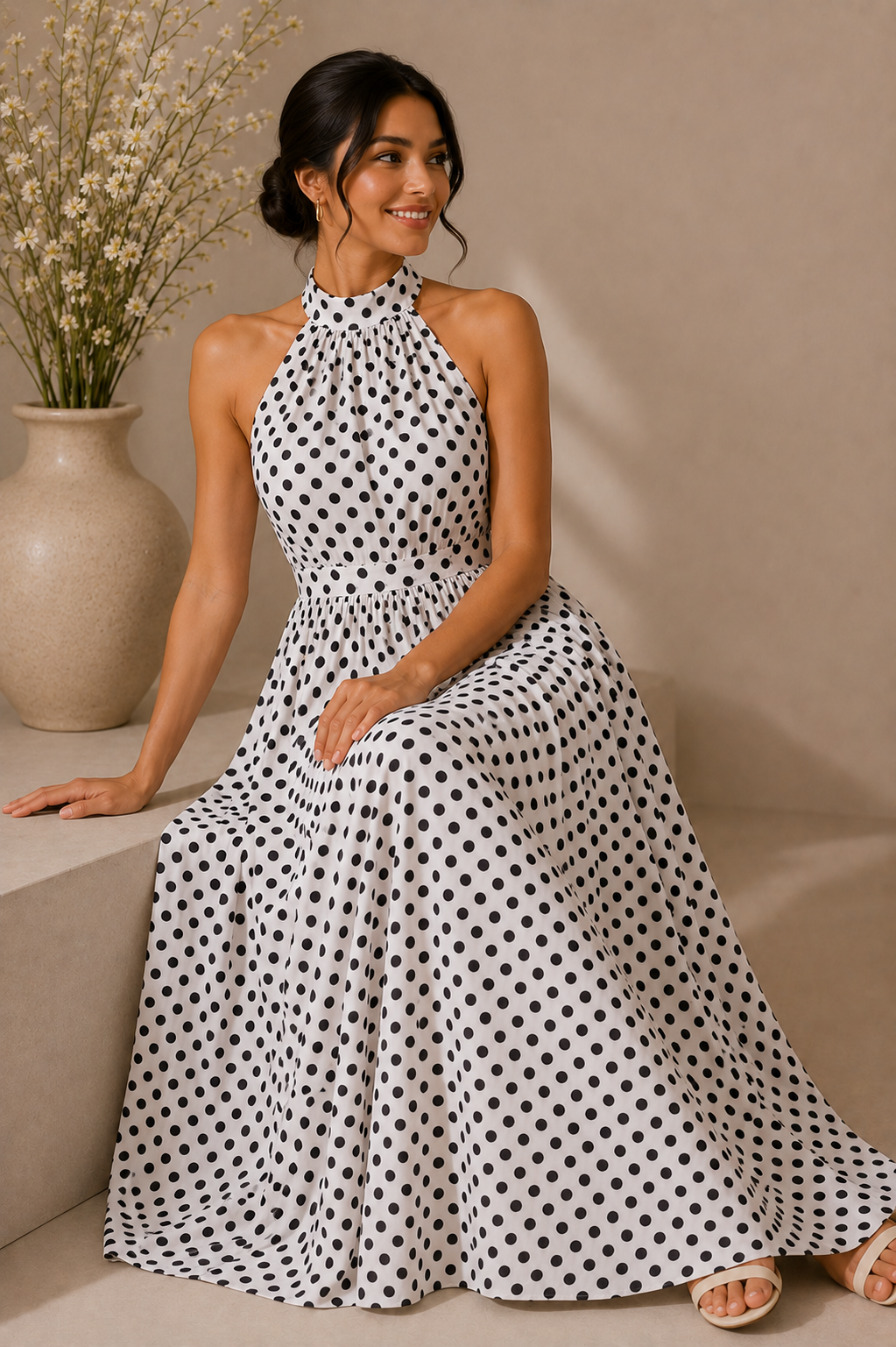 Halter Neck Flare Dress – Retro Polka Dot