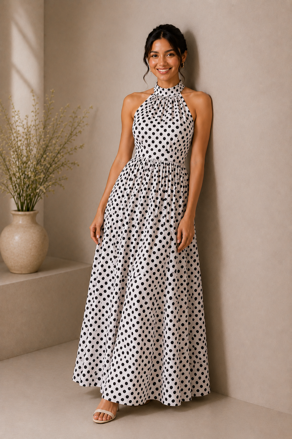 Halter Neck Flare Dress – Retro Polka Dot