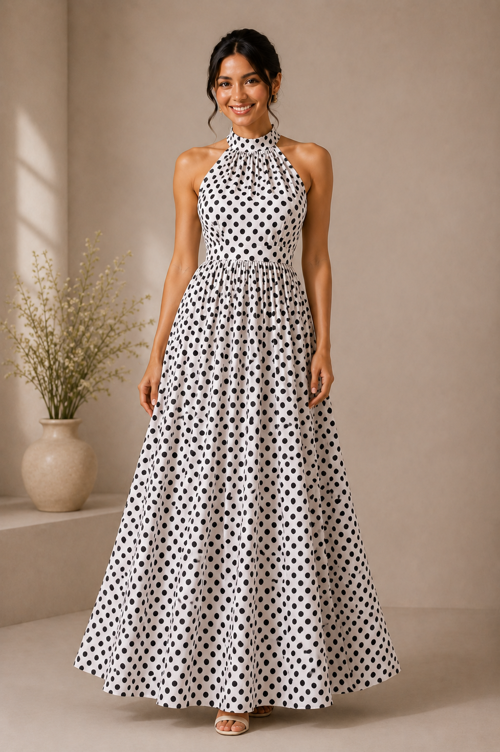Halter Neck Flare Dress – Retro Polka Dot