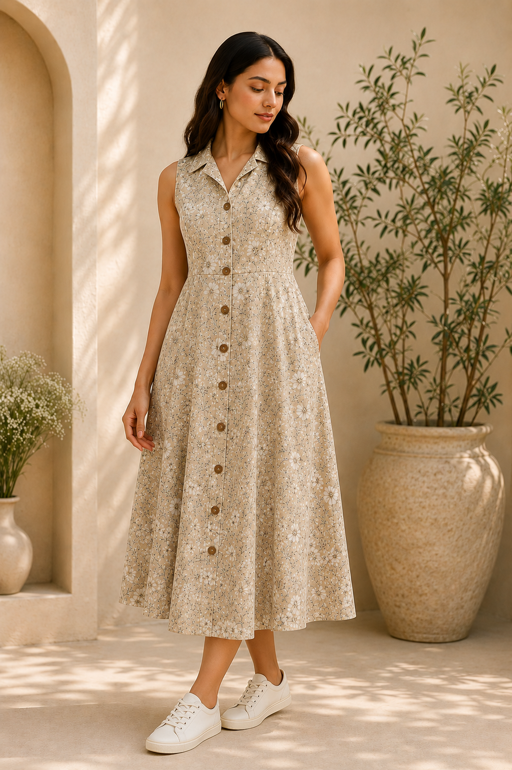 Classic Collar Cotton Midi Dress – Delicate Daisy
