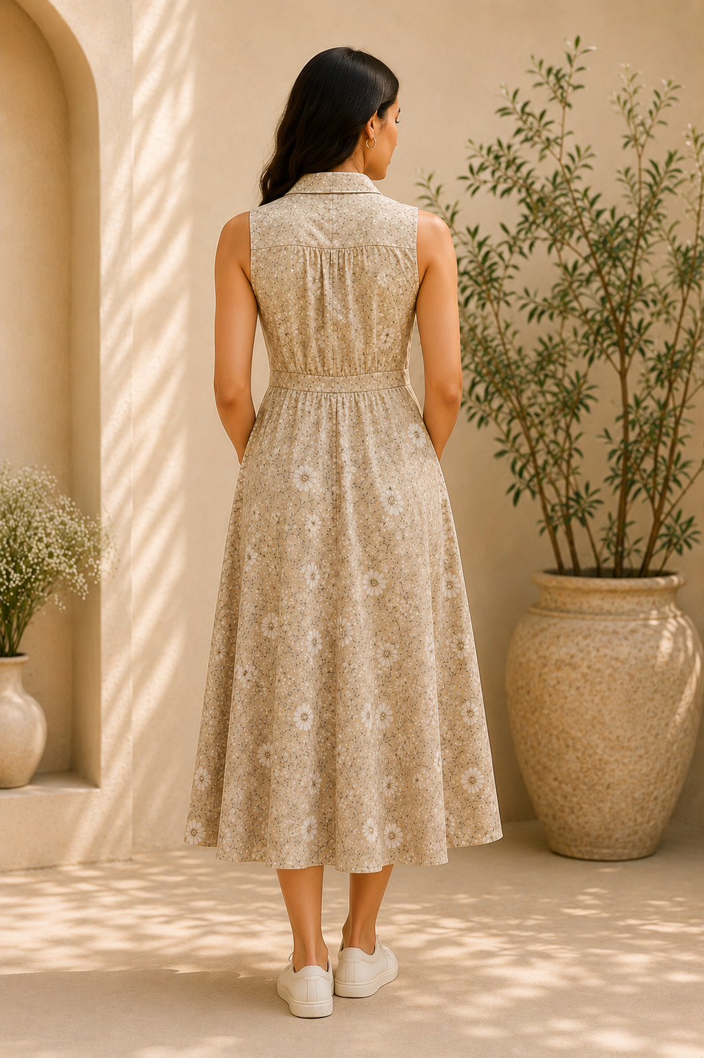 Classic Collar Cotton Midi Dress – Delicate Daisy