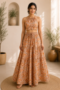 Halter Neck Cotton Co-Ord Set – Desert Rose