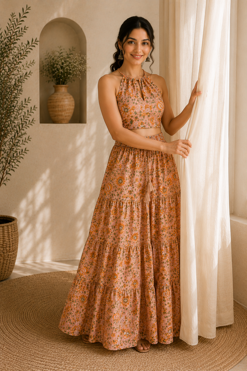 Halter Neck Cotton Co-Ord Set – Desert Rose