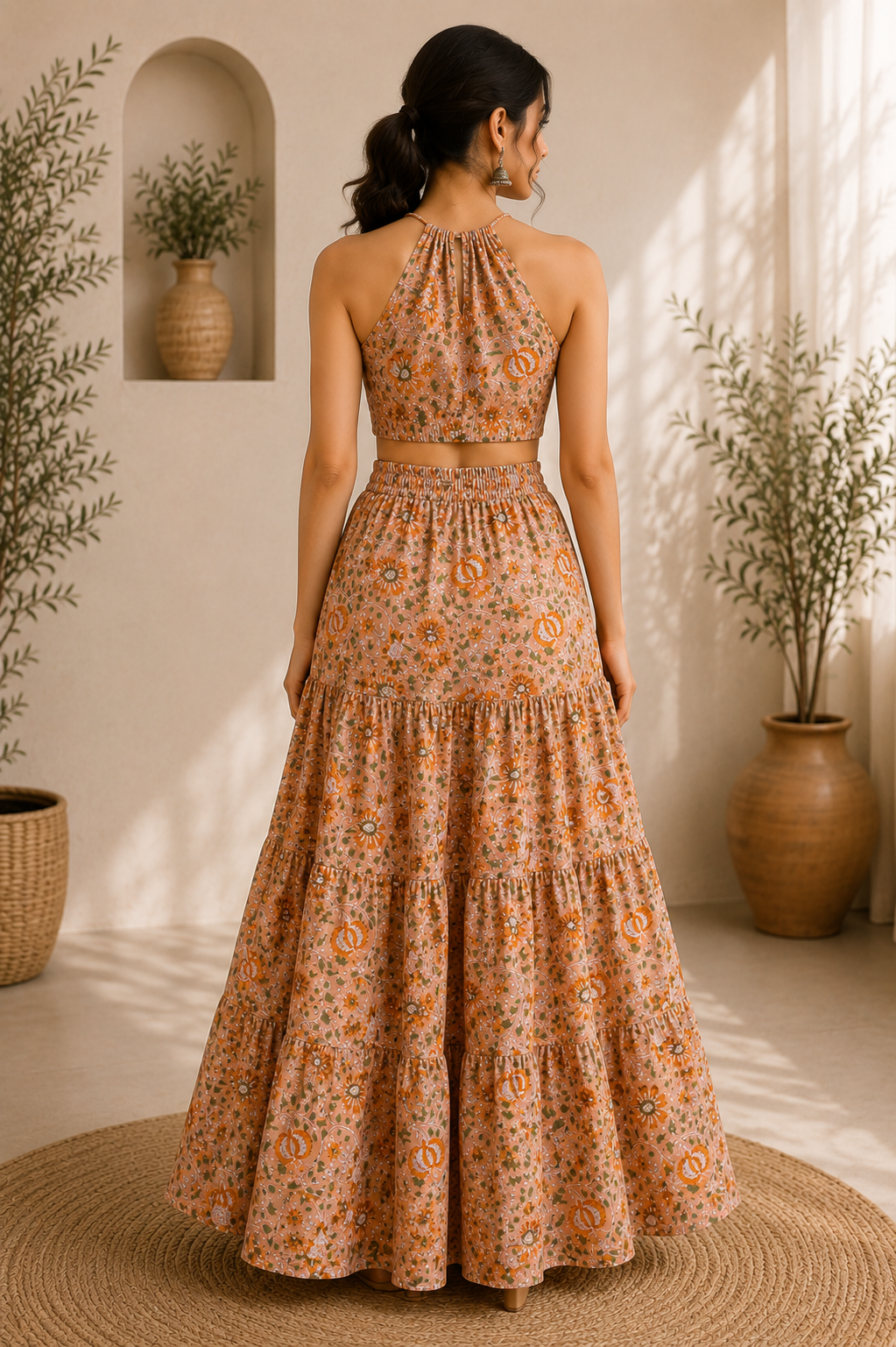 Halter Neck Cotton Co-Ord Set – Desert Rose