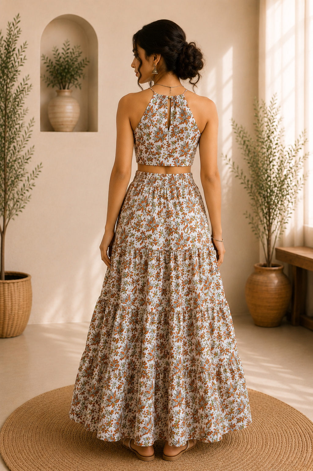 Halter Neck Cotton Co-Ord Set – Rustic Bloom