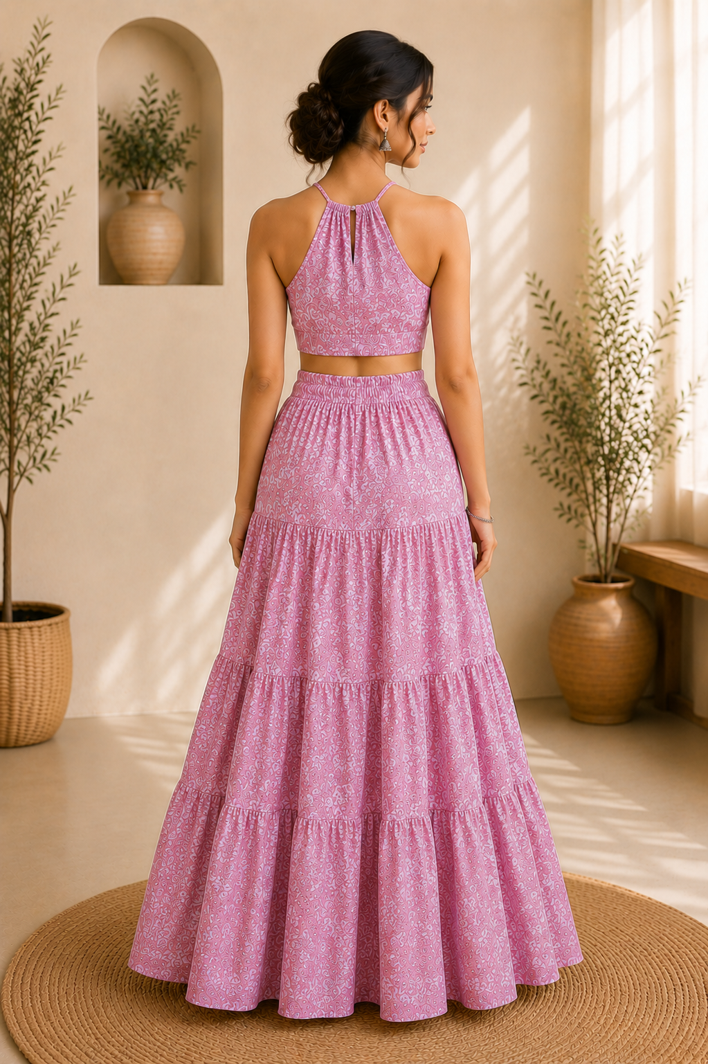 Halter Neck Cotton Co-Ord Set – Rose Petal