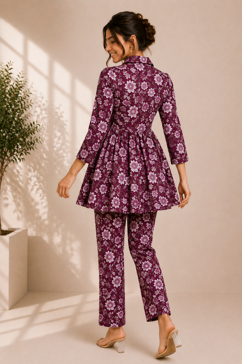 Floral Cotton Co-Ord Set – Plum Blossom