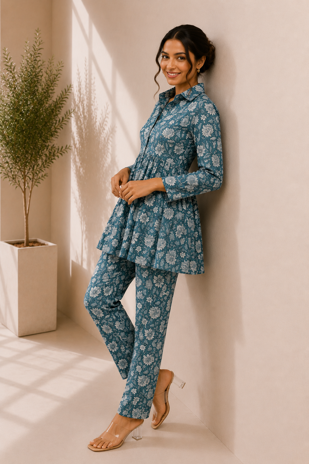 Floral Cotton Co-Ord Set – Ocean Bloom