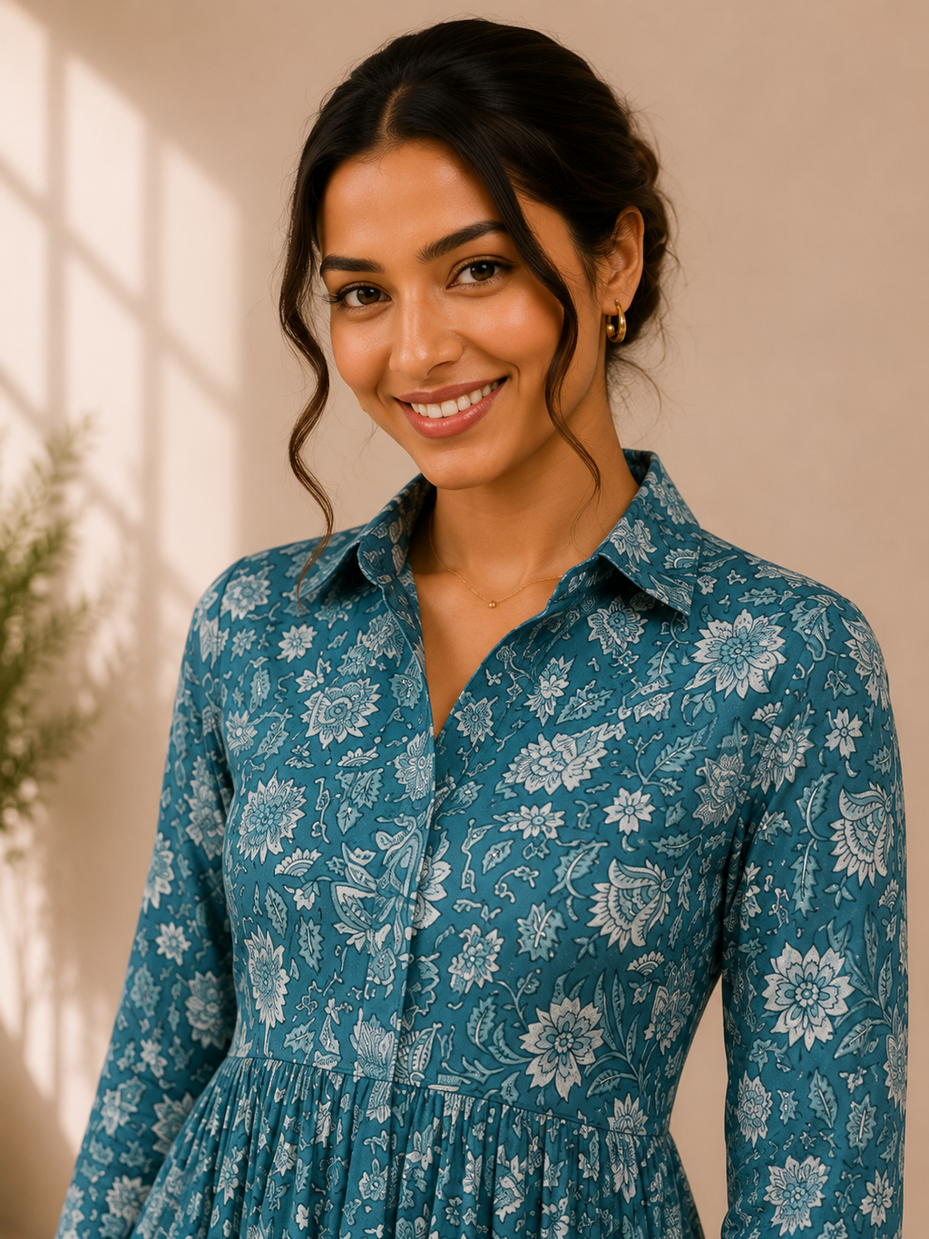 Floral Cotton Co-Ord Set – Ocean Bloom
