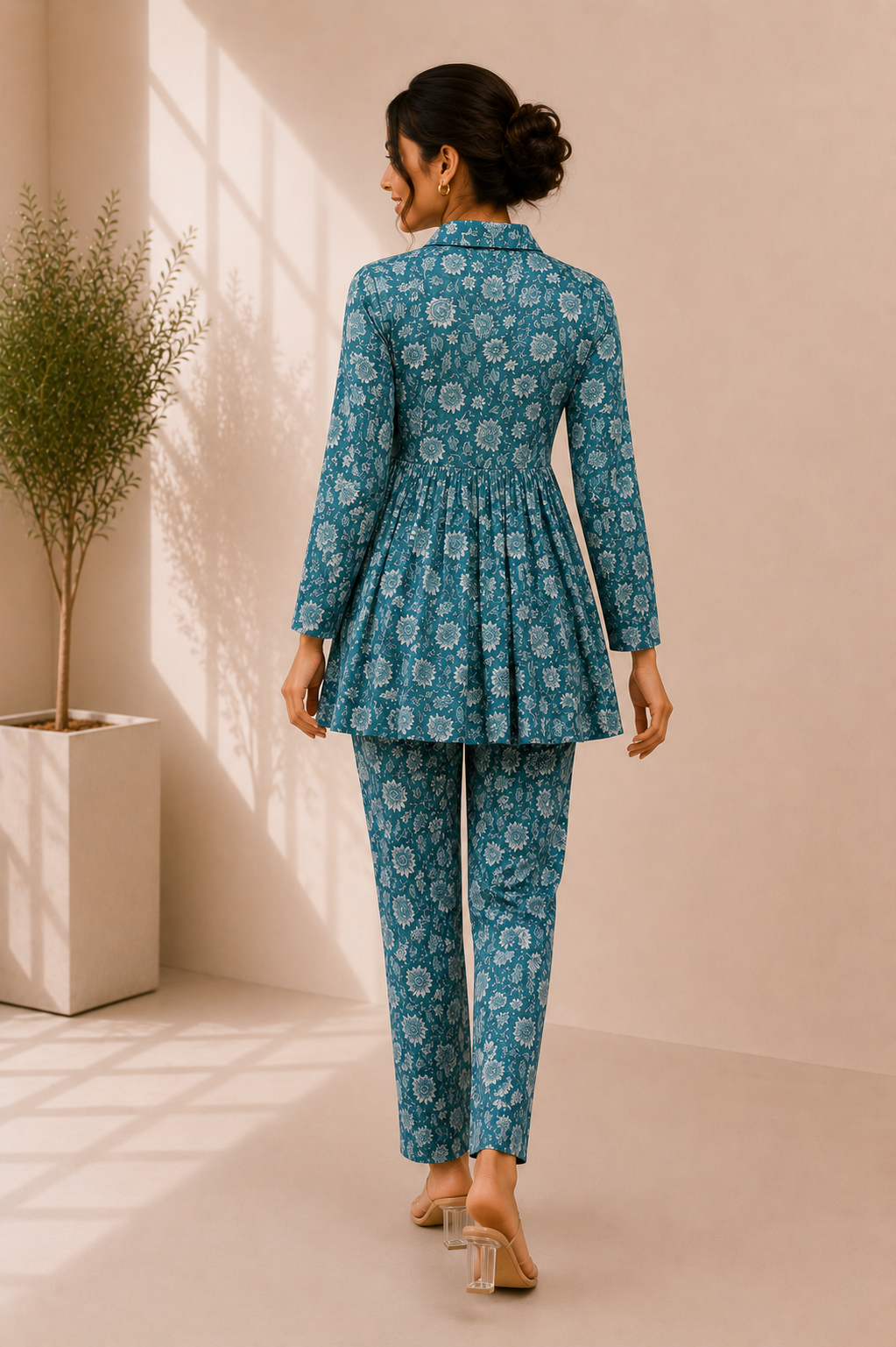 Floral Cotton Co-Ord Set – Ocean Bloom