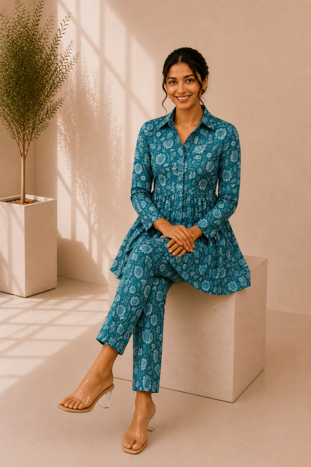 Floral Cotton Co-Ord Set – Ocean Bloom