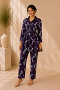 Tie-Waist Cotton Co-Ord Set – Midnight Amethyst