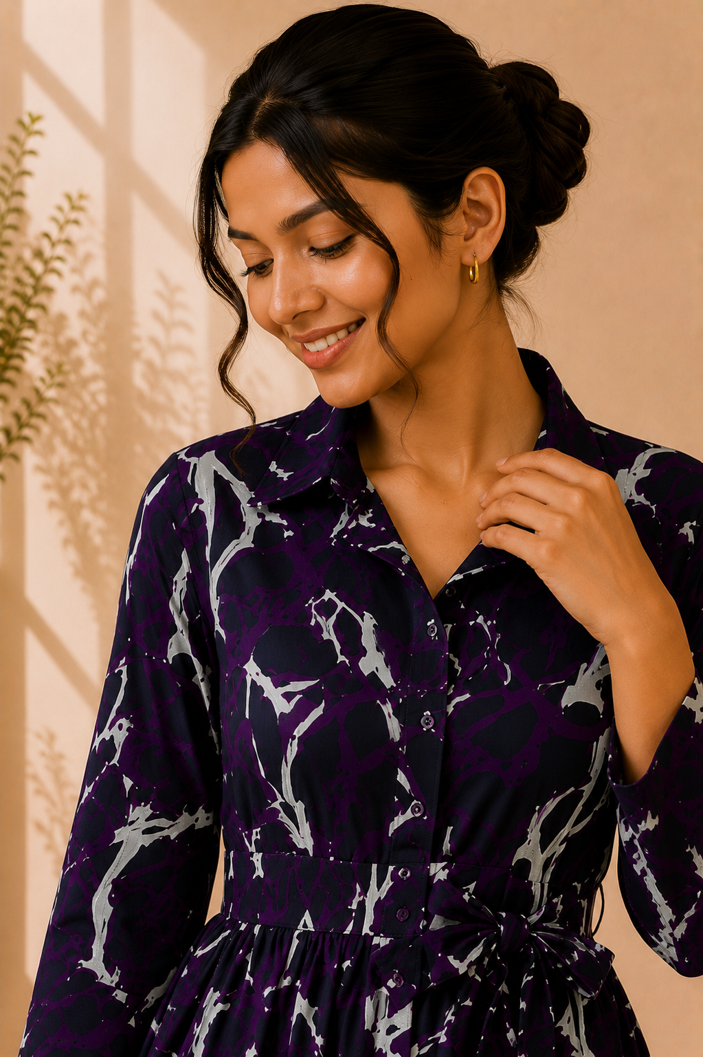 Tie-Waist Cotton Co-Ord Set – Midnight Amethyst