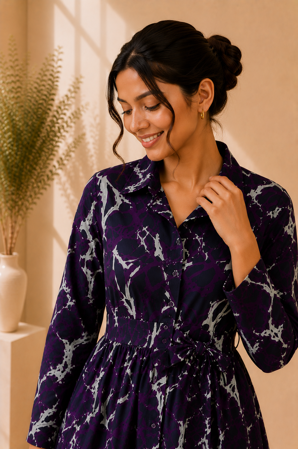 Tie-Waist Cotton Co-Ord Set – Midnight Amethyst